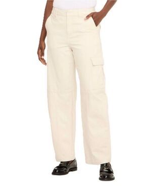 Woolrich Cream Color Mid Rise Barrell Leg Denim 100% Cotton Cargo Pants Jeans 18